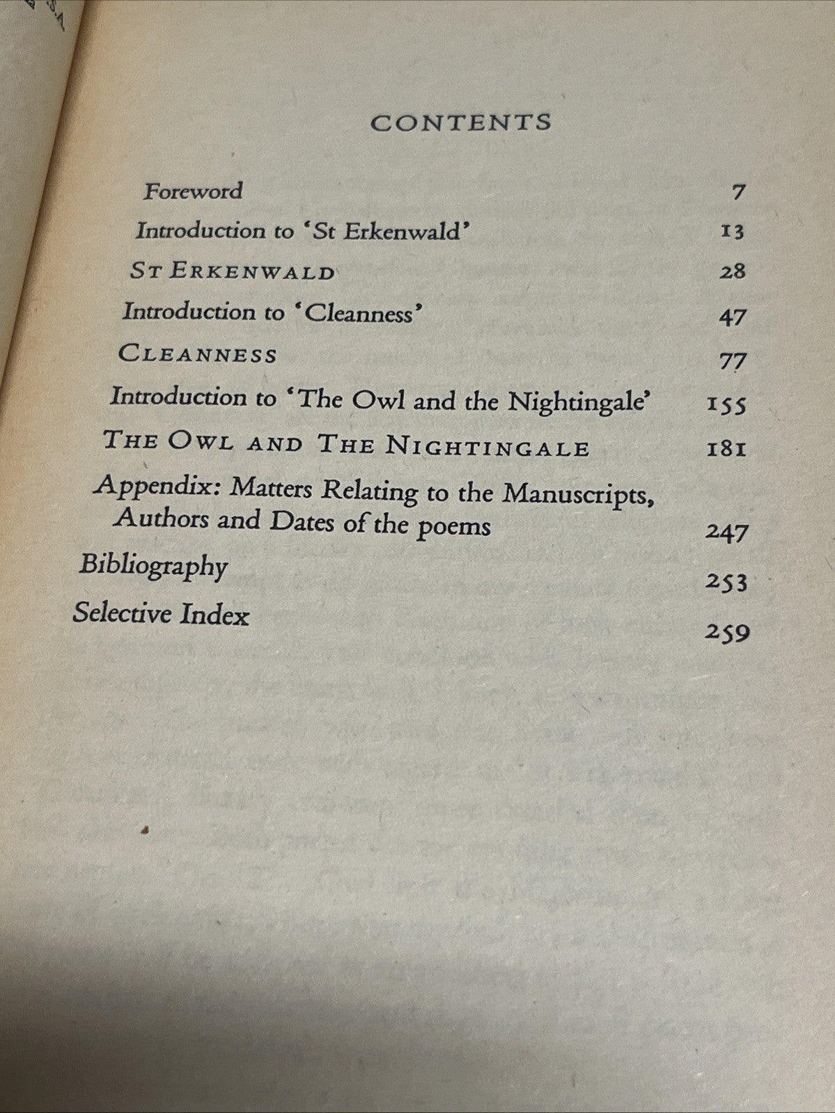 The Owl and the Nightingale,Cleanness St Erkenwald 1st Ed 1971 The Fast