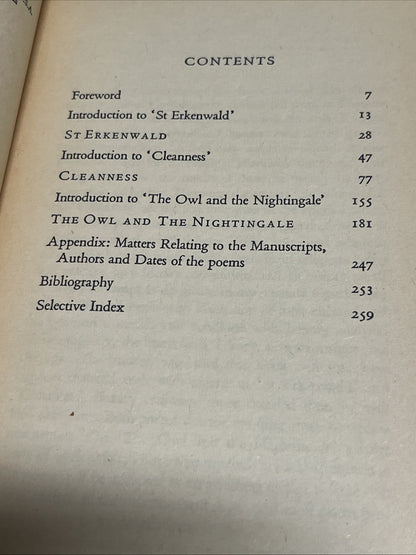 The Owl and the Nightingale,Cleanness St Erkenwald 1st Ed 1971 The Fast