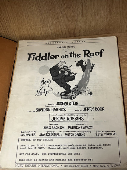 Fiddler On The Roof Director’s Script Harold Prince Music Theatre Pamphlet