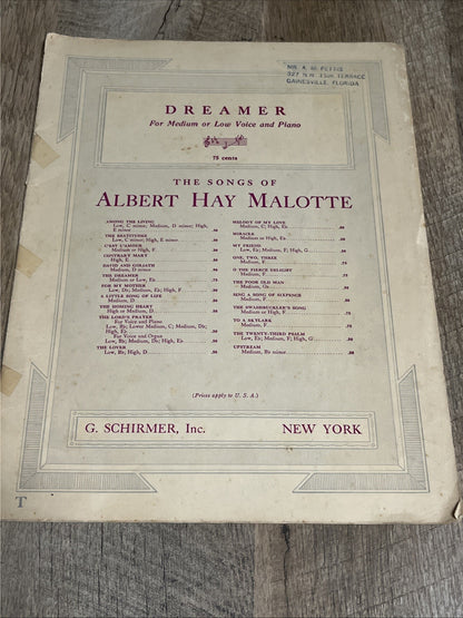 Vintage Music Sheets 4 Lot 1921/1928/1929/1955 Collectible Dreamer, Service Song