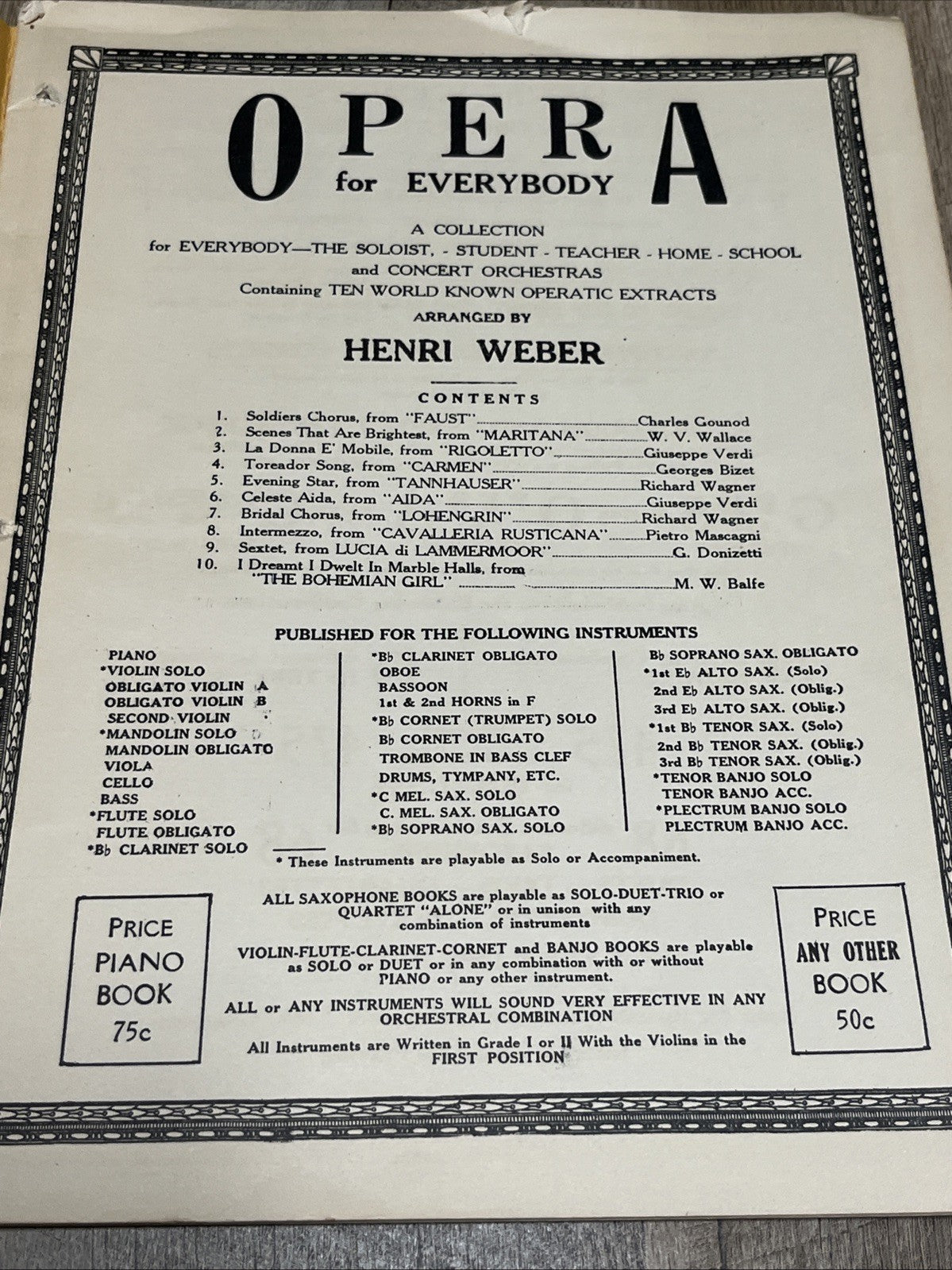 Opera for Everybody : A Collection For Everybody By Henri Weber ( PIANO)