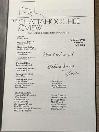 Chattahoochee Review: SIGNED Madison Jones Vol 7 #1 Fall 1996 The DeKalb College