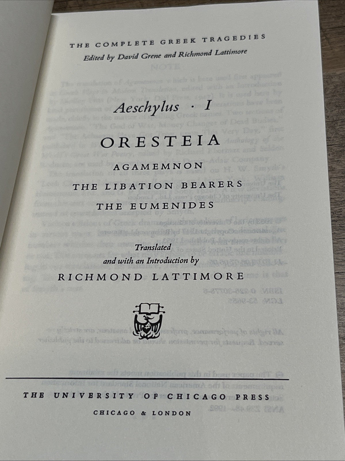 The Complete Greek Tragedies: Aeschylus I Aeschylus 1953