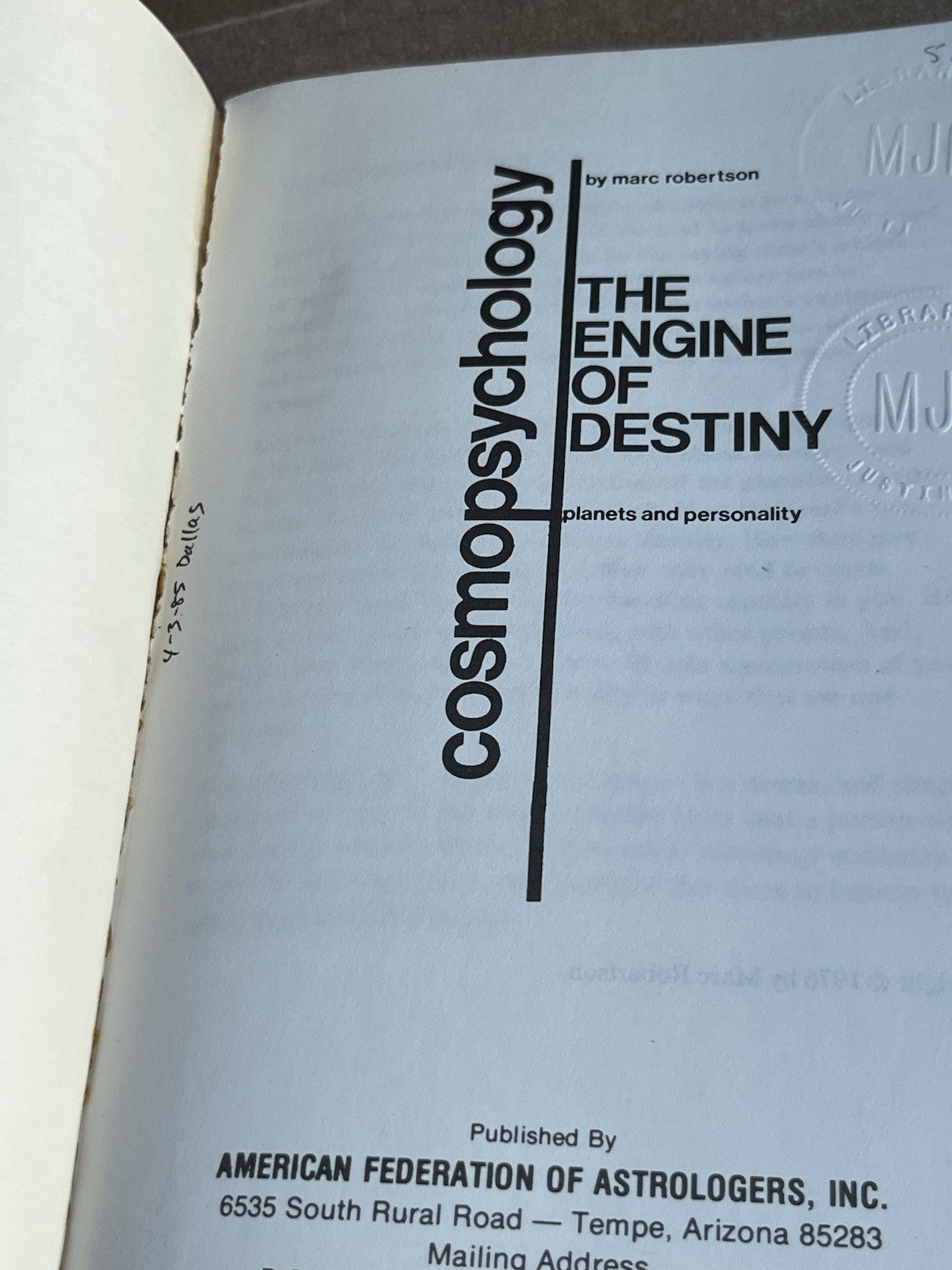 Cosmopsychology 1 : The Engine of Destiny by Marc Robertson 1976 PB 1st Ed