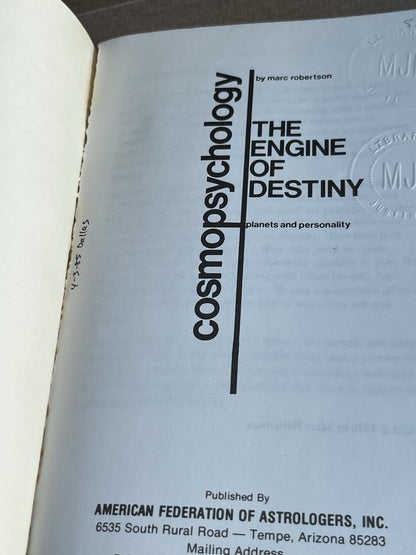 Cosmopsychology 1 : The Engine of Destiny by Marc Robertson 1976 PB 1st Ed