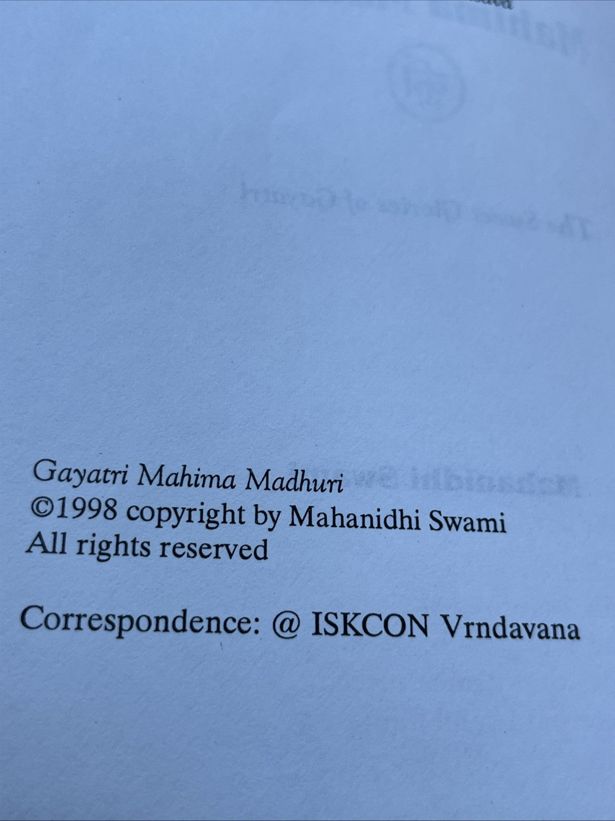 Mahanidhi Swami Gayatri Mahima Madhuri (The Sweet Glories of Gayatri) Ist Ed