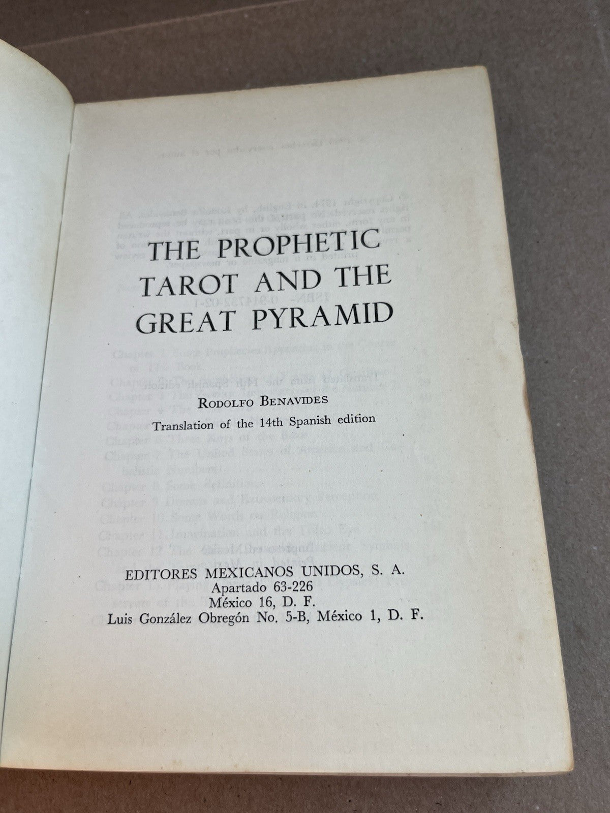 The Prophetic Tarot Rodolfo Benavides 1974 Paperback Book Occult