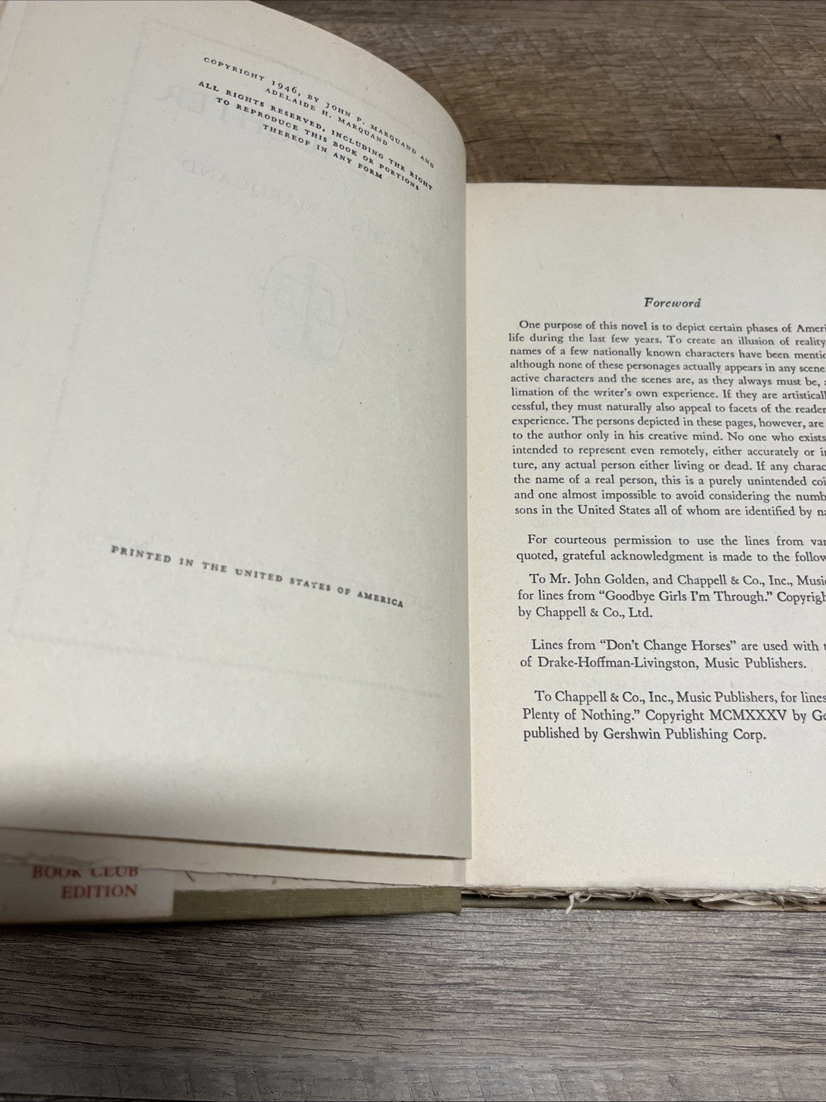 B.F 'S Daughter 1st Edition By John P Marquand 1946 Hardcover Book Club Edition