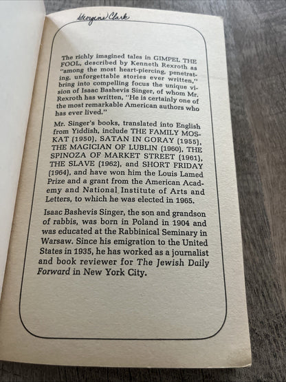 Isaac Bashevis Singer's Volume of Short Stories Gimpel the Fool 1969 Softcover