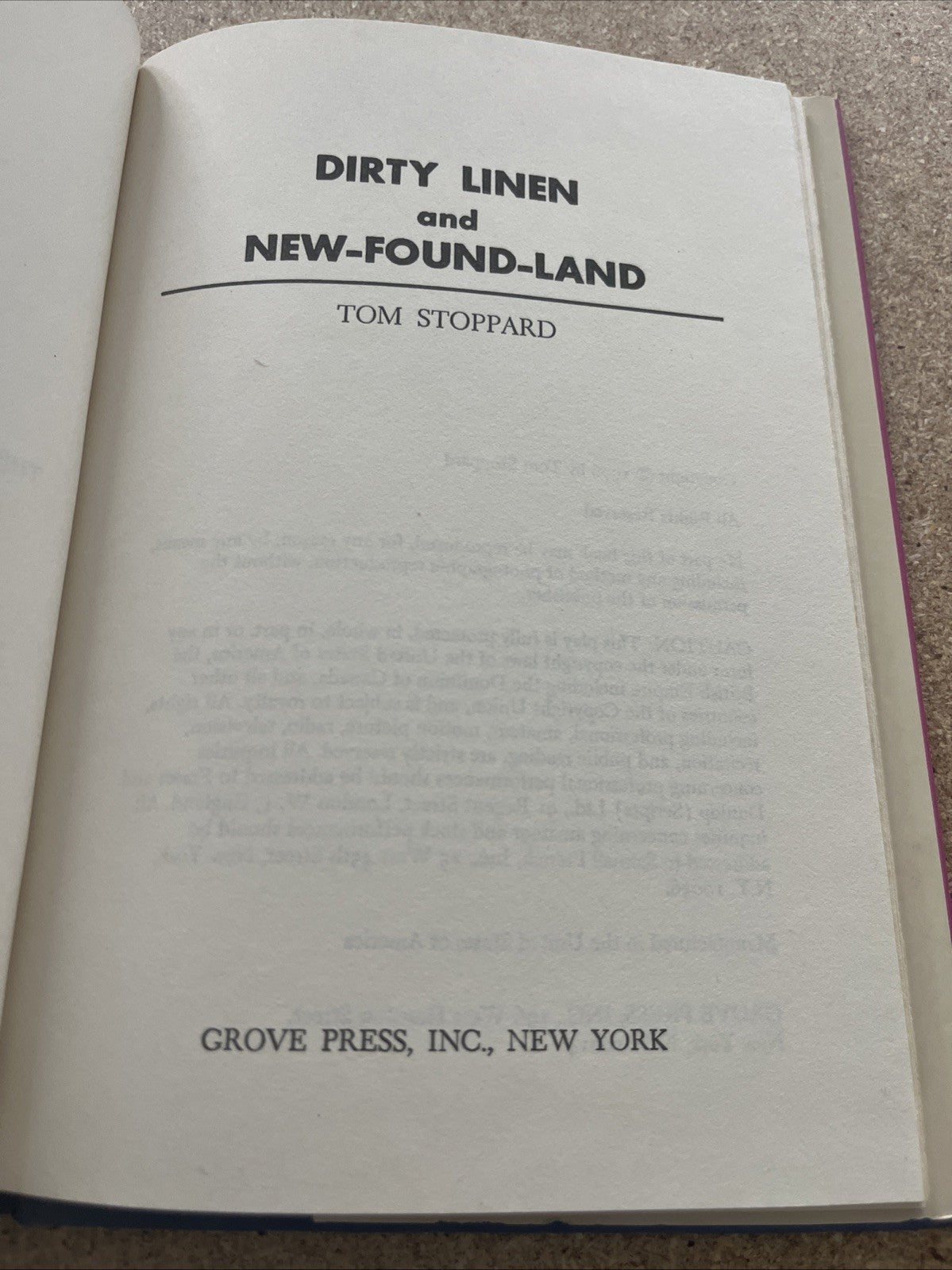 Dirty Linen and New Found Land 1st Edition by Tom Stoppard 1976