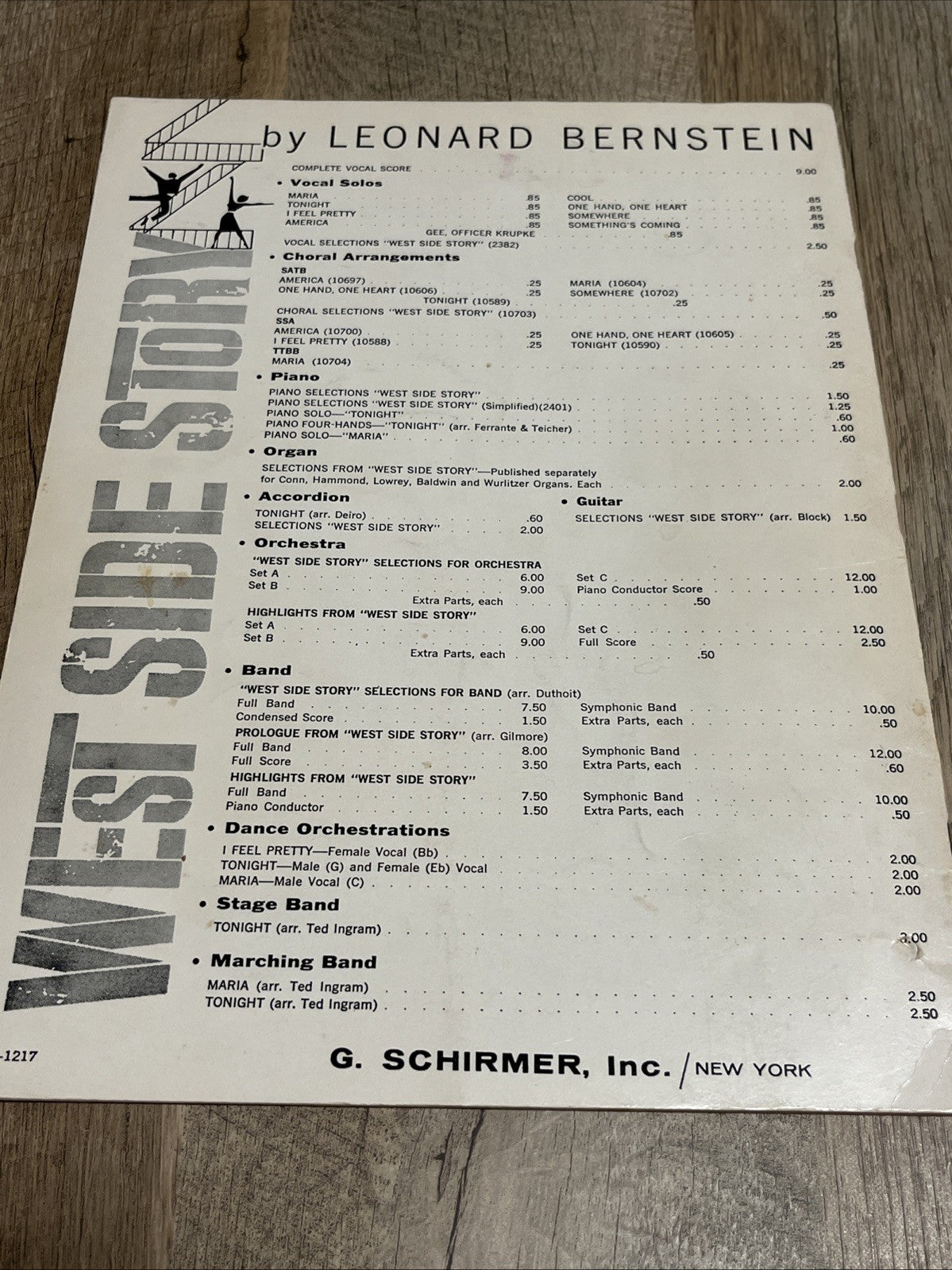 Vintage Sheet Music Vocal Selections from West Side Story 8 Songs 1957