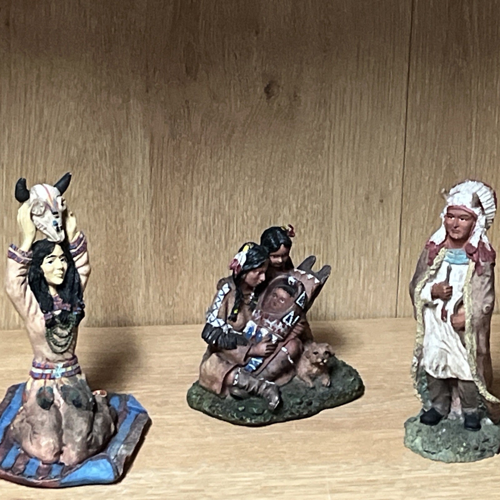 Native American India Family Figurine Details Decoration,hand paint 3 In Lot