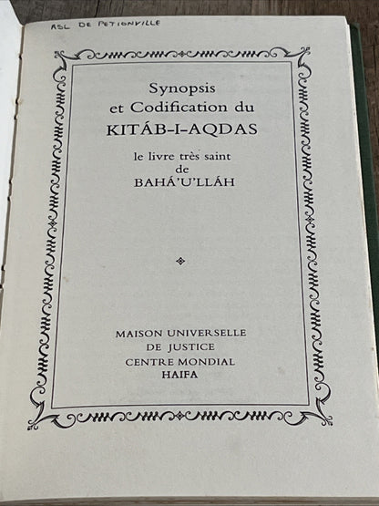 Synopsis et Codification des Lois et Ordonnances du Kitáb-i-Aqdas ( French Ed,81