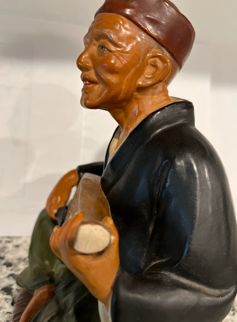 Hakata Urasaki Old Man Biwa Instrument Japanese Figurine Top of Biwa Is Broken