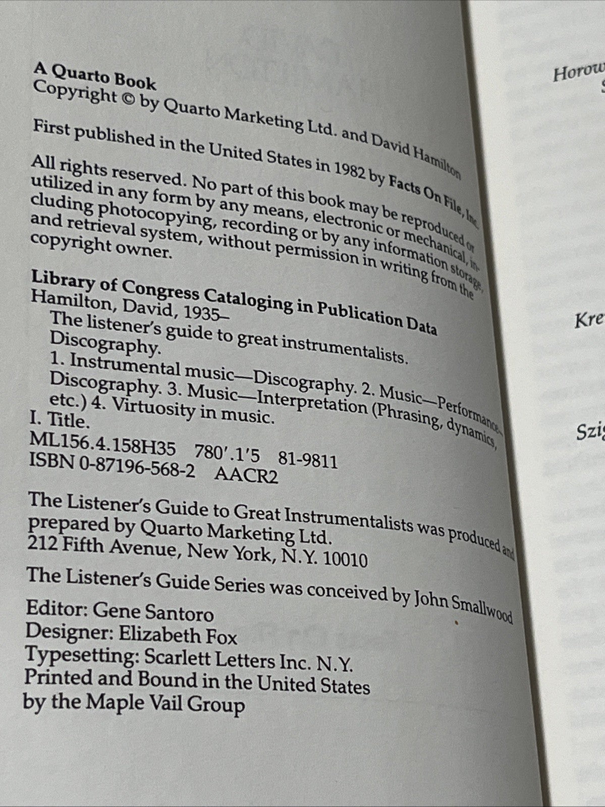 THE LISTENER'S GUIDE TOGreat Instrumentalists By DAVID HAMILTON 1982
