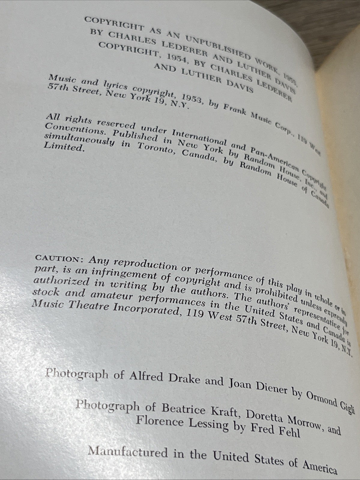 KISMET A MUSICAL ARABIAN NIGHTS BY CHARLES LEDERER And Luther Davis 1954