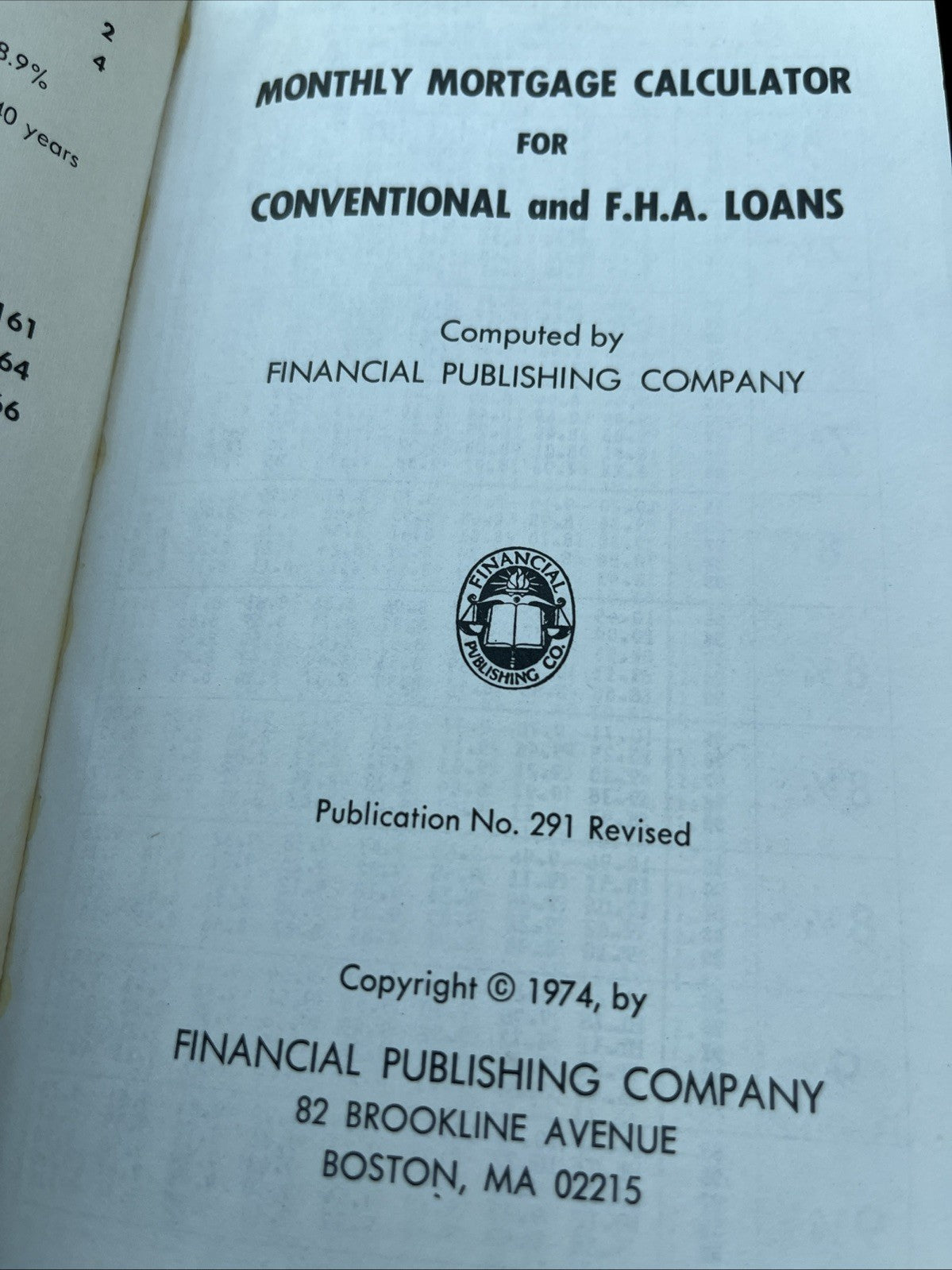 Monthly Mortgage Calculator" guide for Conventional & F.H.A. Loans - MAMC 1974