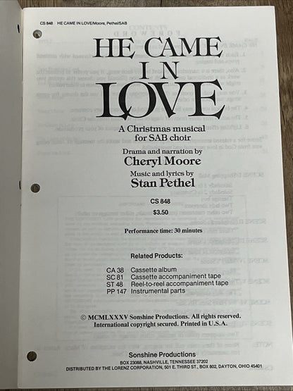 He Came In Love - A Christmas Musical for SAB Choir Cheryl Moore/pathel