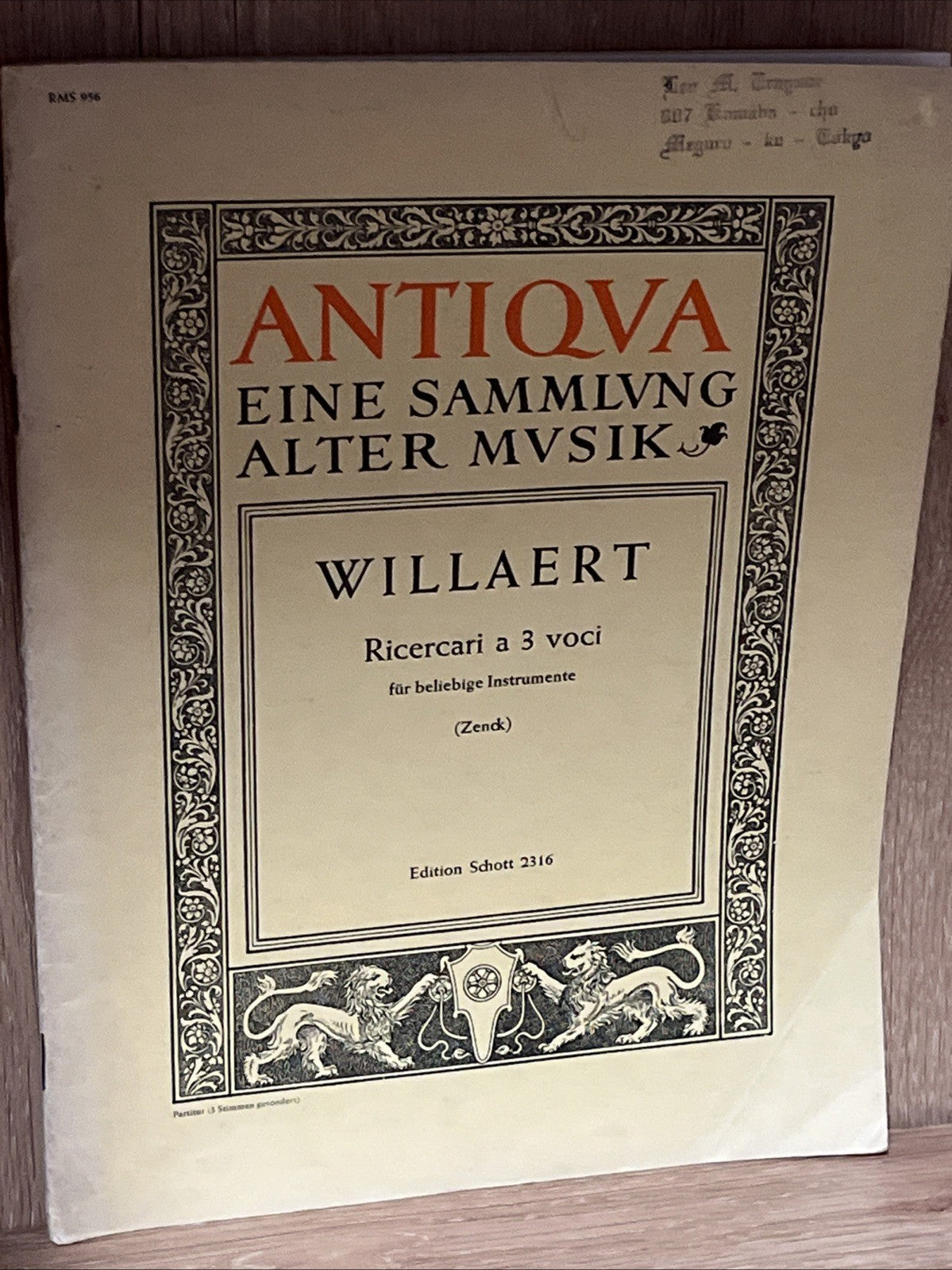 ANTIQVA EINE SAMMLVNG ALTER MVSIK WILLAERT Ricercari a 3 Voci fur beliebige Inst