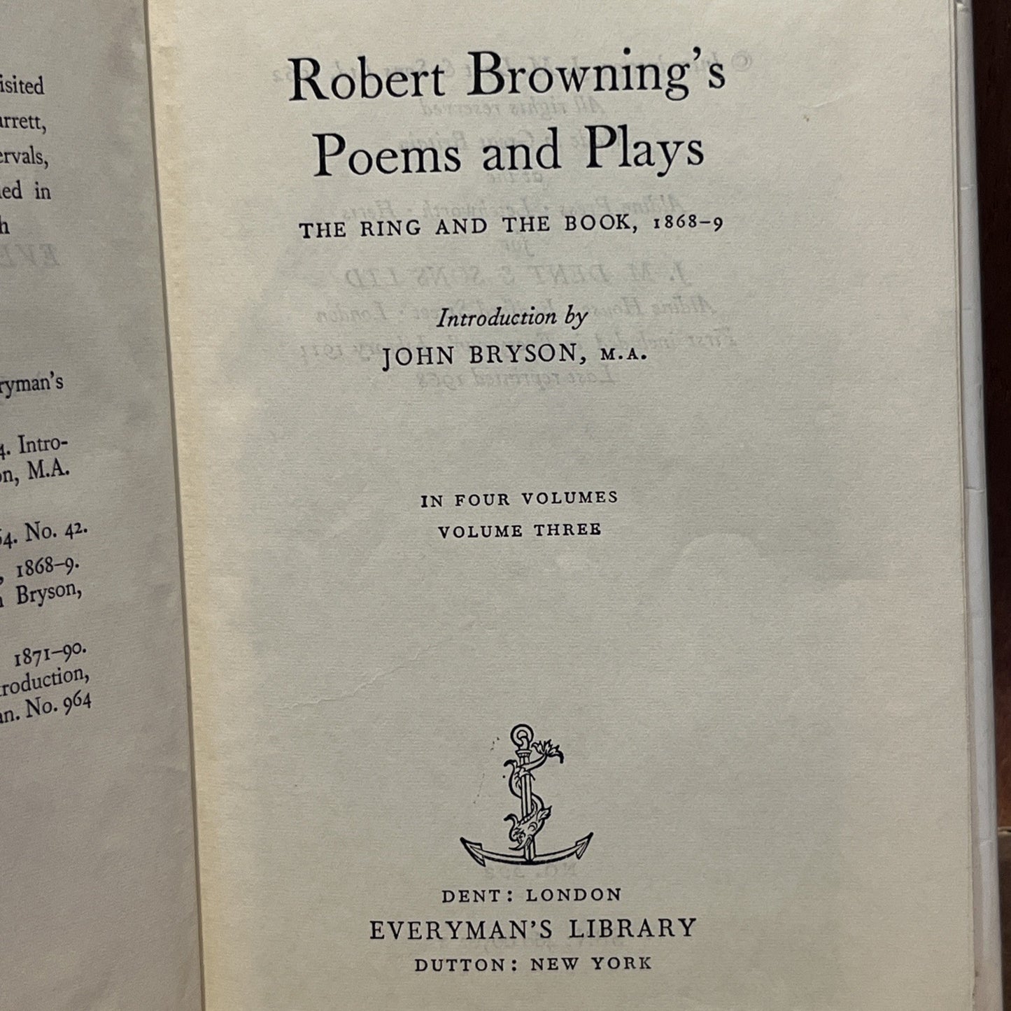 Robert Browning THE RING AND THE BOOK Everyman's Library Everyman's Library 1968