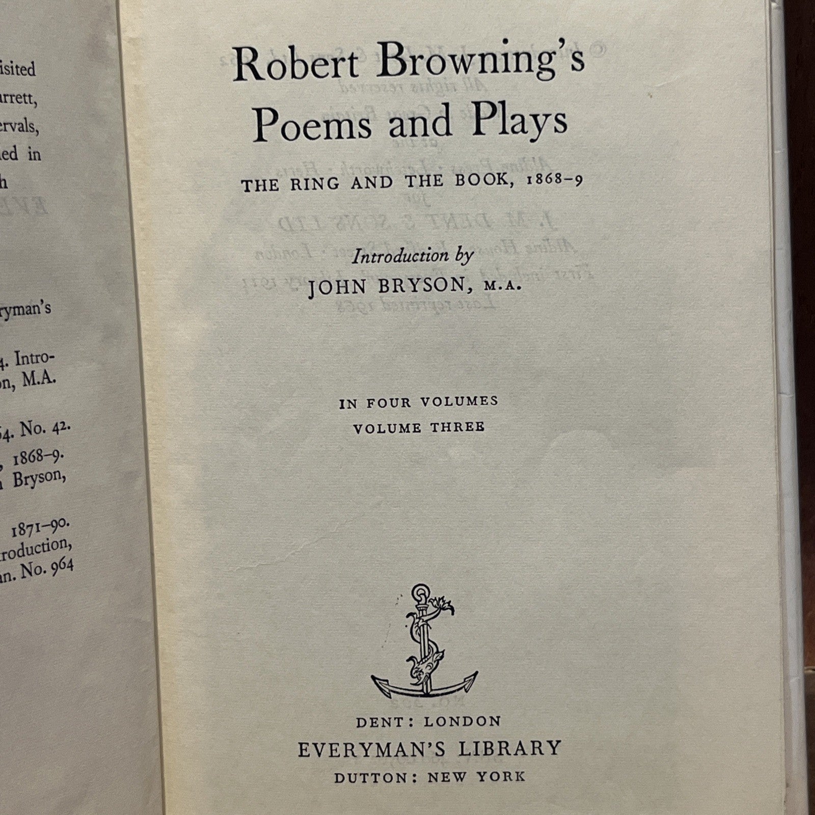 Robert Browning THE RING AND THE BOOK Everyman's Library Everyman's Library 1968