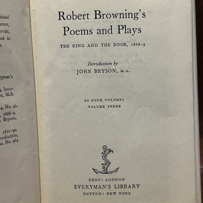 Robert Browning THE RING AND THE BOOK Everyman's Library Everyman's Library 1968