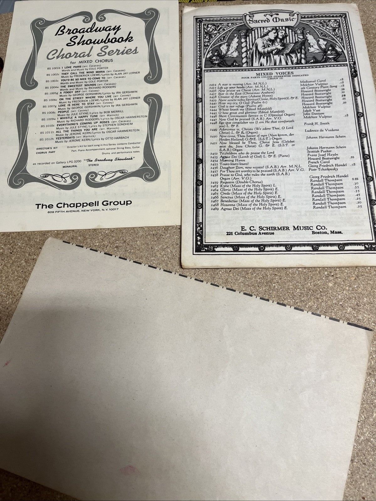 Vintage Sheet Music Broadway Showbook Choral Series/CAPPELLA Motets Madrigals..