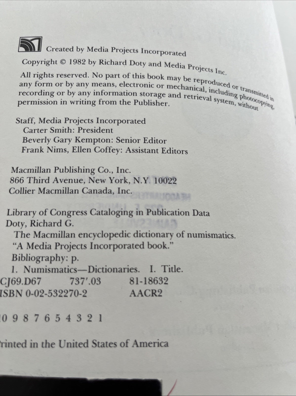 The Macmillan Encyclopedic Dictionary of Numismatics  1st Ed by Richard G. Doty