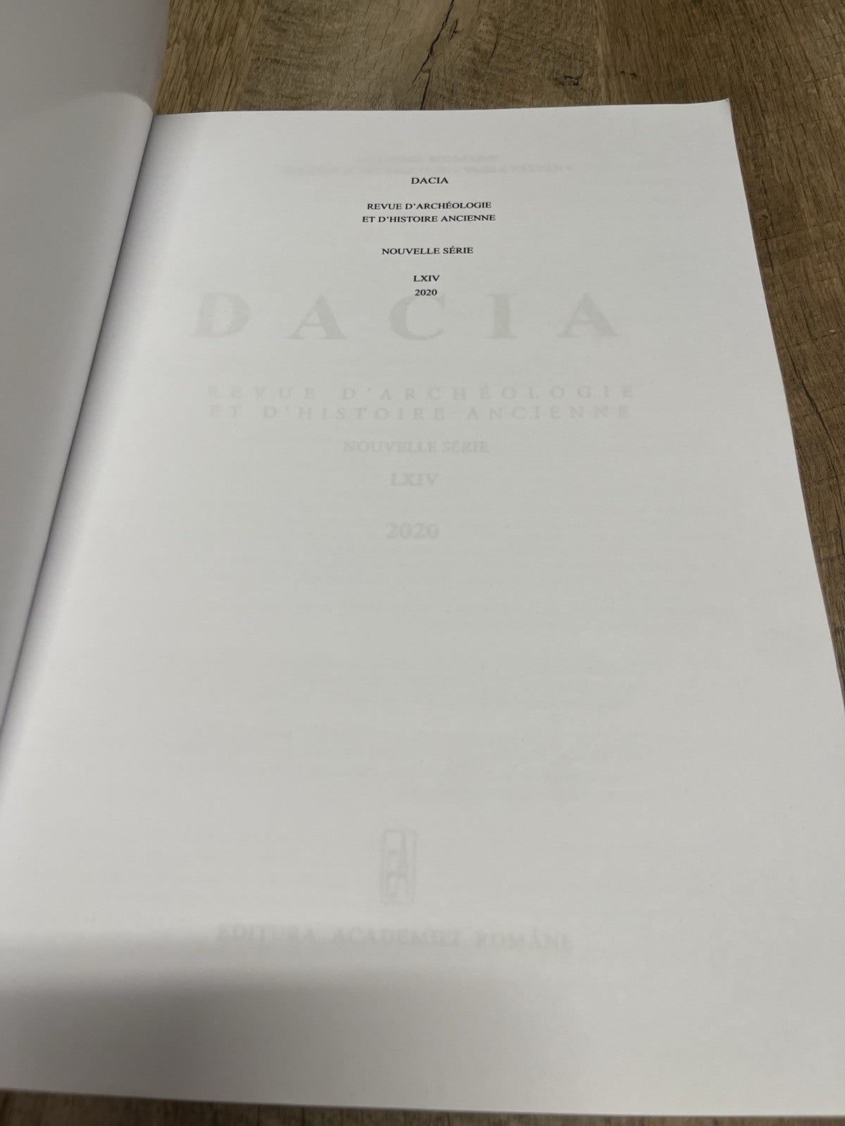 DACIA REVUE D’ARCHEOLOGIE ET D’ HISTOIRE ANCIENNE NOUVELLE SERIE LXIV 2020