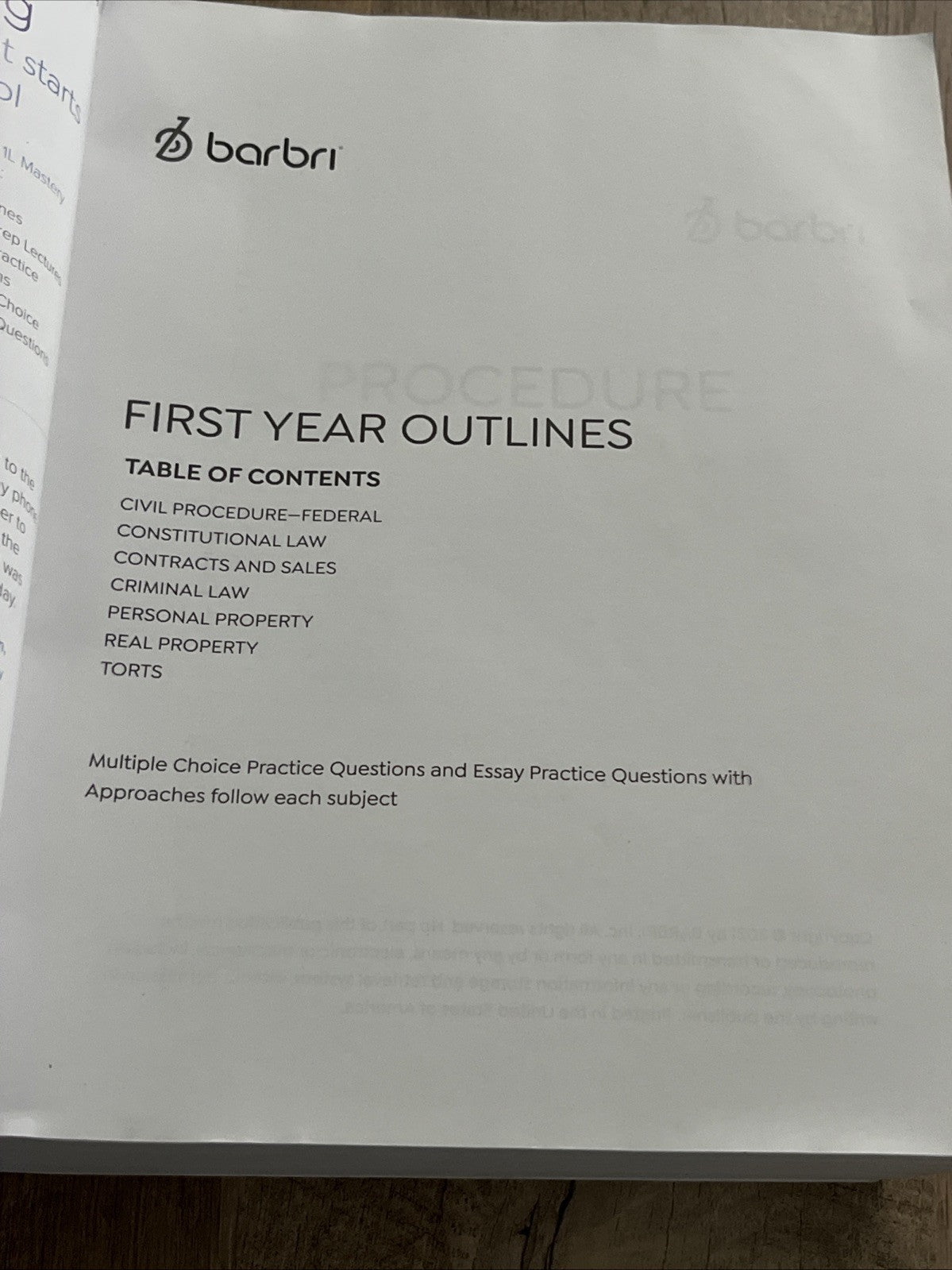 Barbri 1L Outline First Year Outlines Civil Procedure,Constitutional Law & More