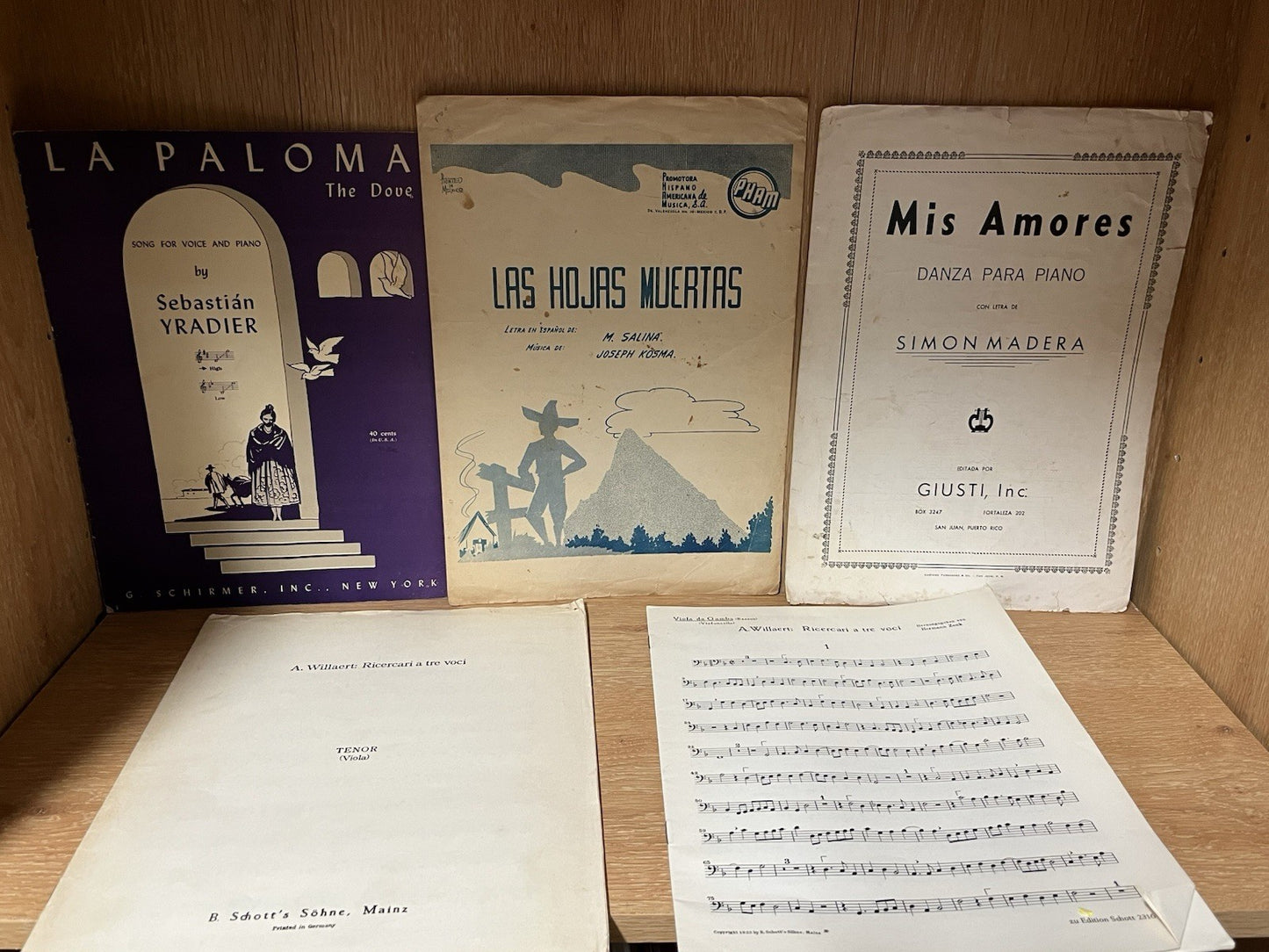 Vintage Sheet Music; La Paloma , Las Hojas Muertas, Miss Amores,  A Willaert: