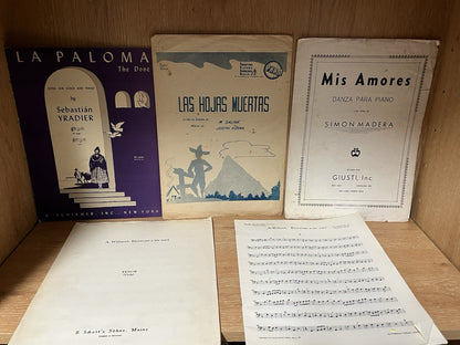 Vintage Sheet Music; La Paloma , Las Hojas Muertas, Miss Amores,  A Willaert: