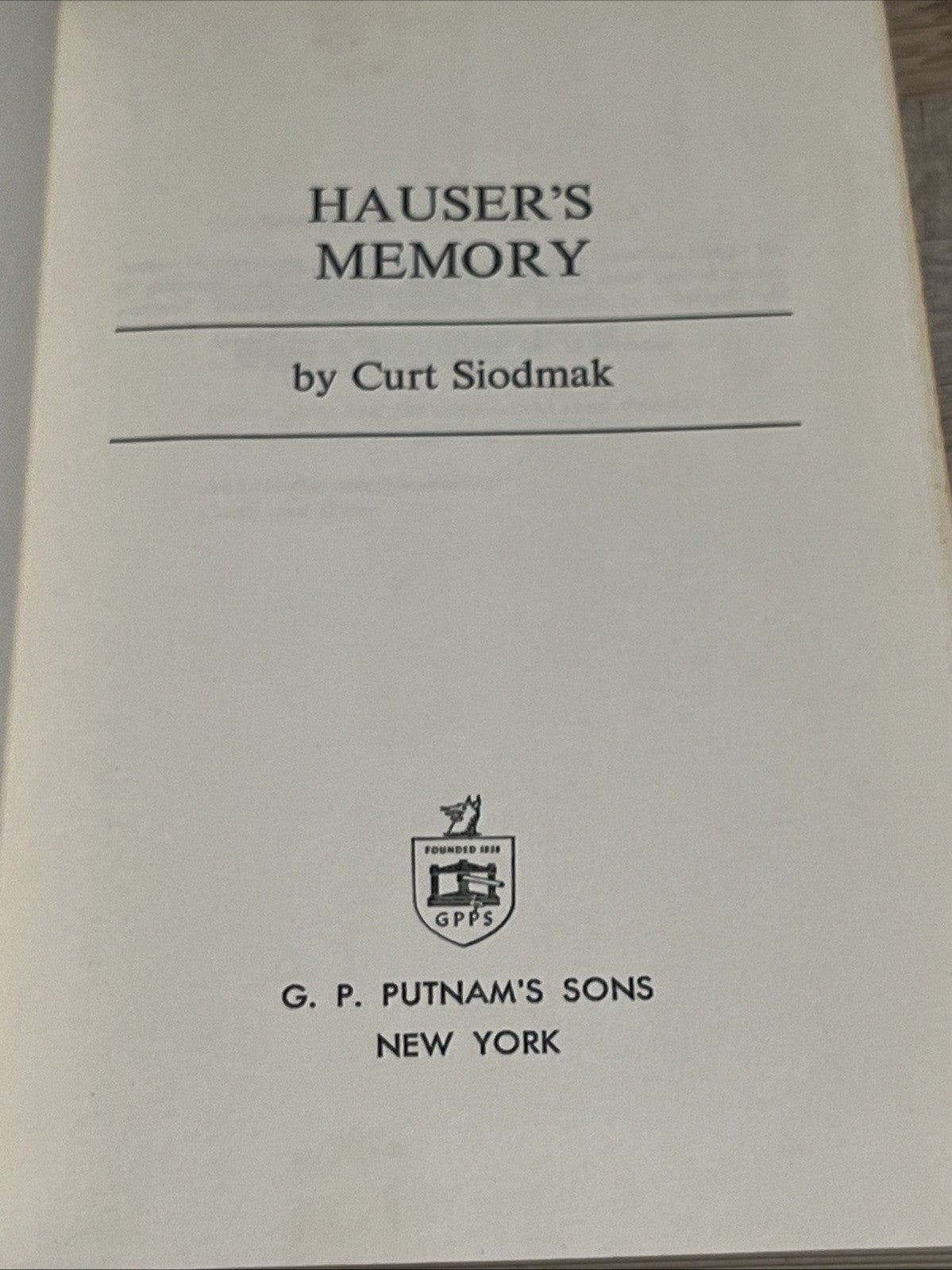 Curt Siodmak HAUSER'S MEMORY 1st Edition 1968