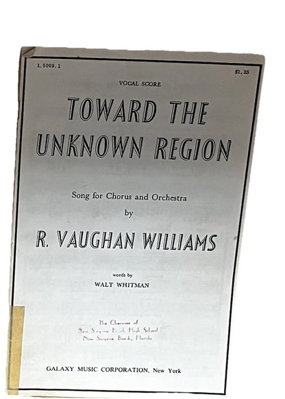 vaughan williams, ralph: toward the unknown region by walt whitman 1918