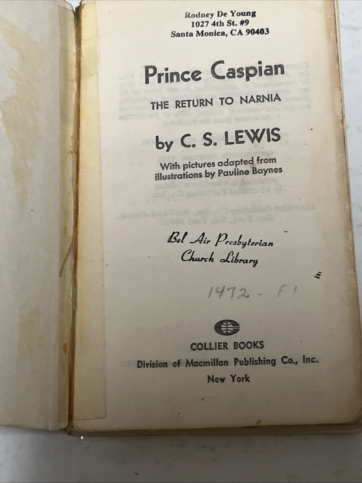 The Chronicles of Narnia Book CS Lewis 1, 2, 3, 5, & 6 Collier Books 1970s