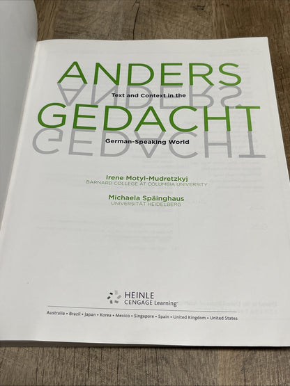 Anders Gedacht Irene Motyl-Mudretzkyj 2nd Edition Text & Context In The German..