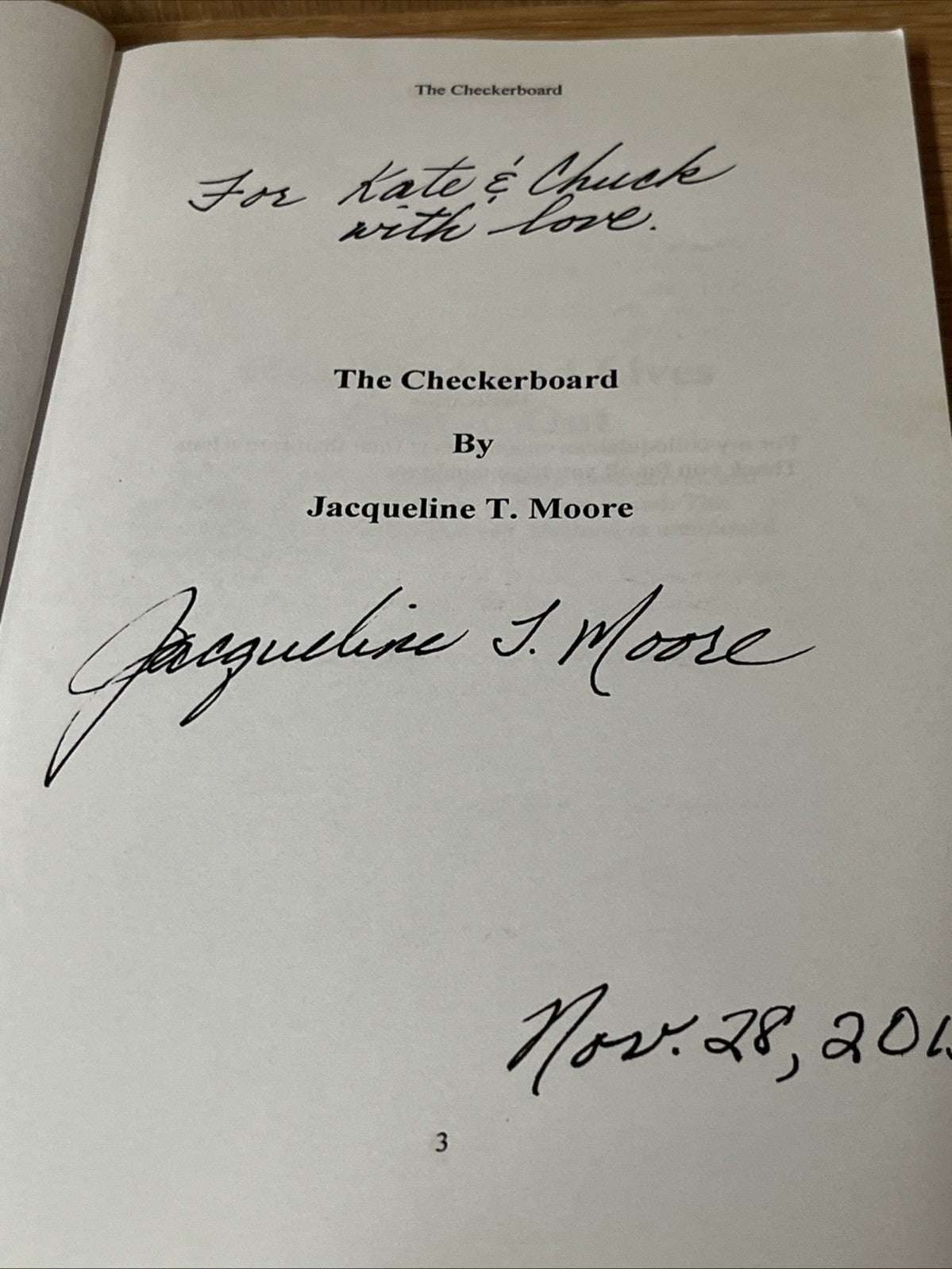 The Checkerboard 1st Edition by Jacqueline T. Moore SIGNED COPY 2015