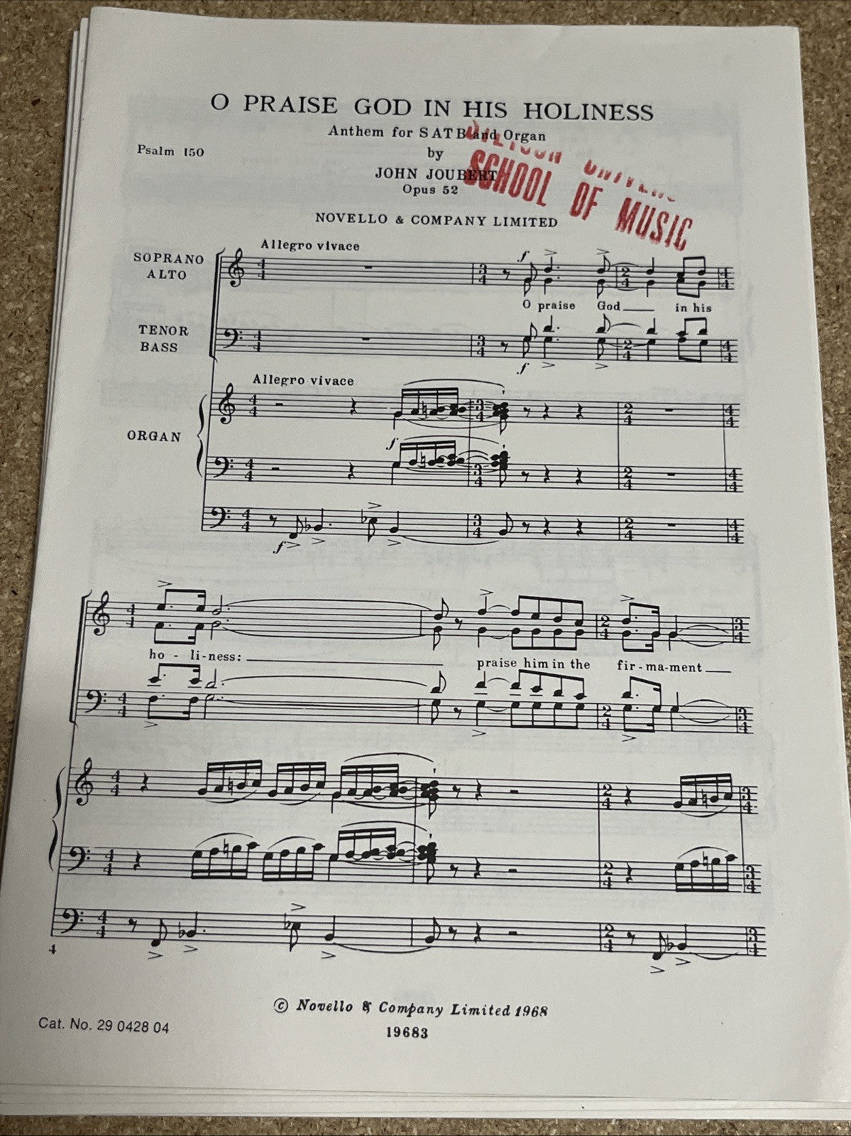 Lot of 7 - O Praise God In His Holiness Anthem for SATB & Organ #19683 Sheets