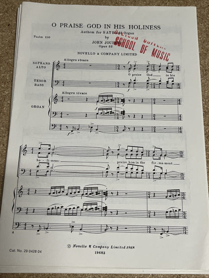 Lot of 7 - O Praise God In His Holiness Anthem for SATB & Organ #19683 Sheets