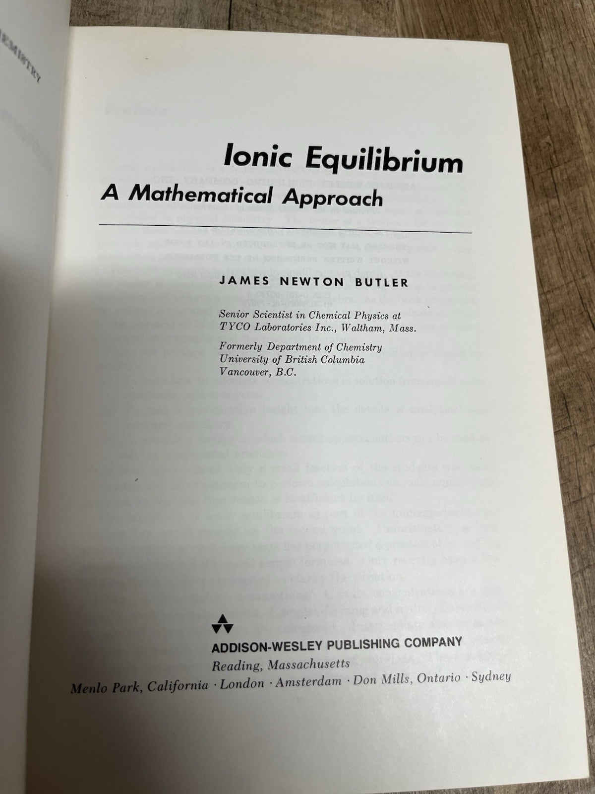 Ionic Equilibrium: A Mathematical Approach James Newton Butler 1st Edition 1964