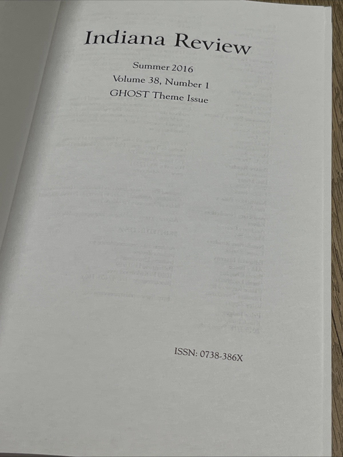 IR Indiana Review Winter 2016 Volume 38, Number 1