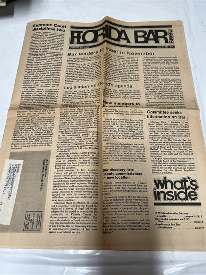 Florida Bar News October 25, 1979, Issue Volume 6, Number 20 Newspaper 12 Pages