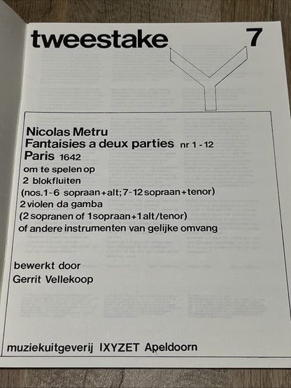 Metrus: Tweestake Part 7 - S/A-S/T (Recorder Ensemble) Sheet music
