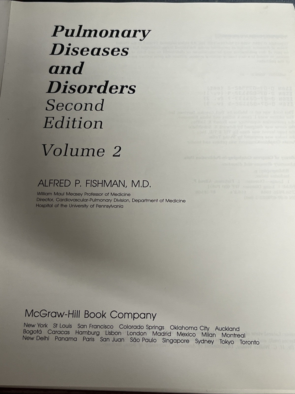 Pulmonary Diseases and Disorders, 2nd Ed, Alfred Fishman, 4 Volume Set,1988/1992