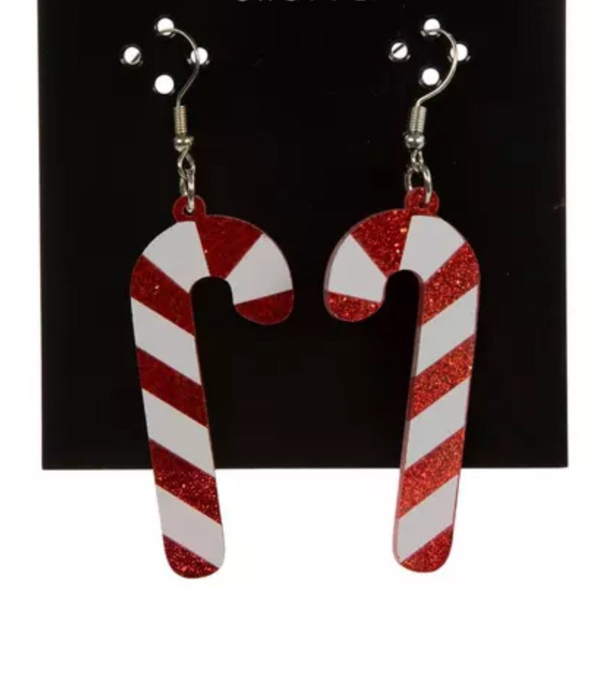 VTG Glass Christmas Ornament Candy Cane Striped Glitter Striped Retro Earrings