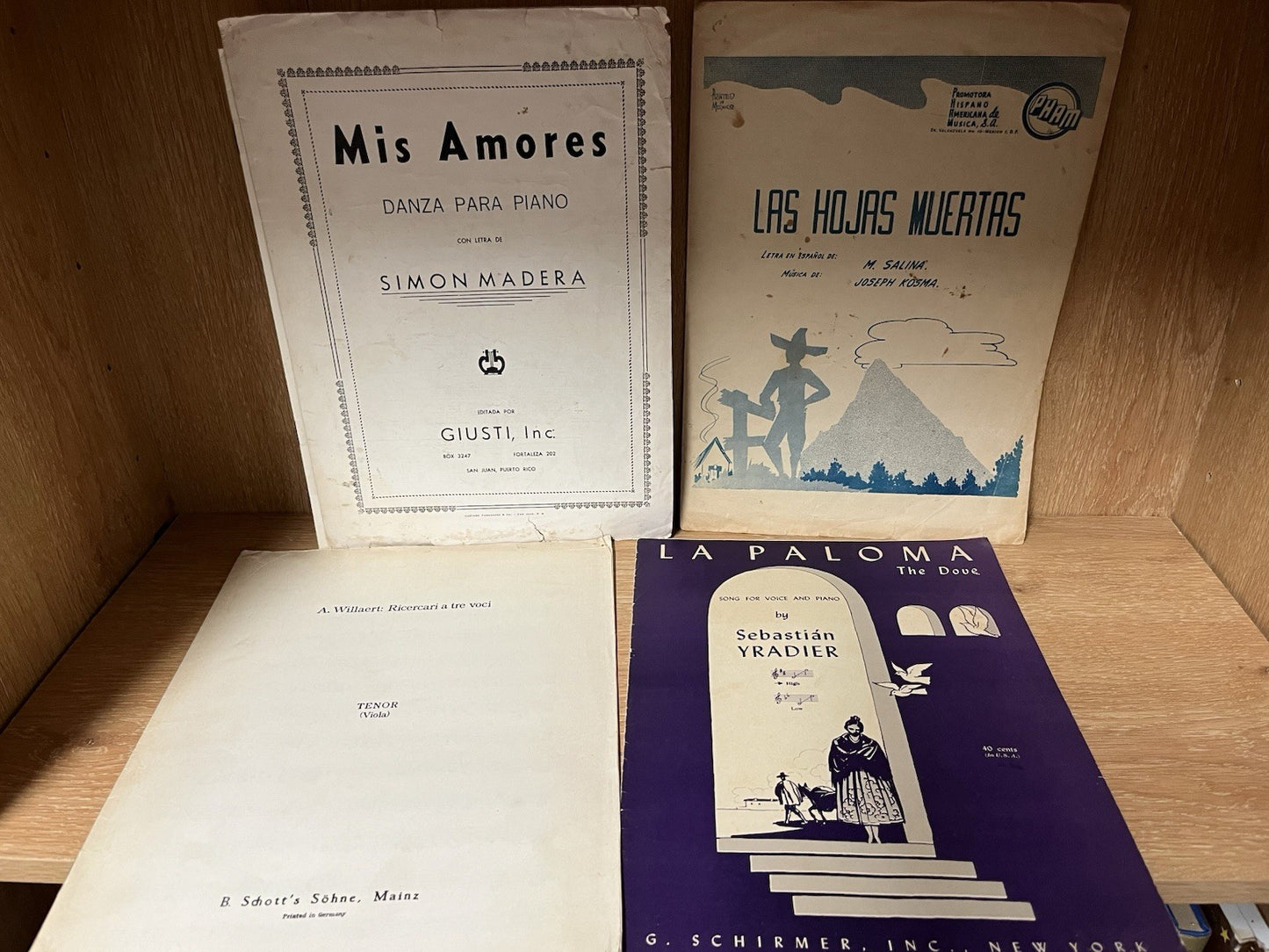 Vintage Sheet Music; La Paloma , Las Hojas Muertas, Miss Amores,  A Willaert:
