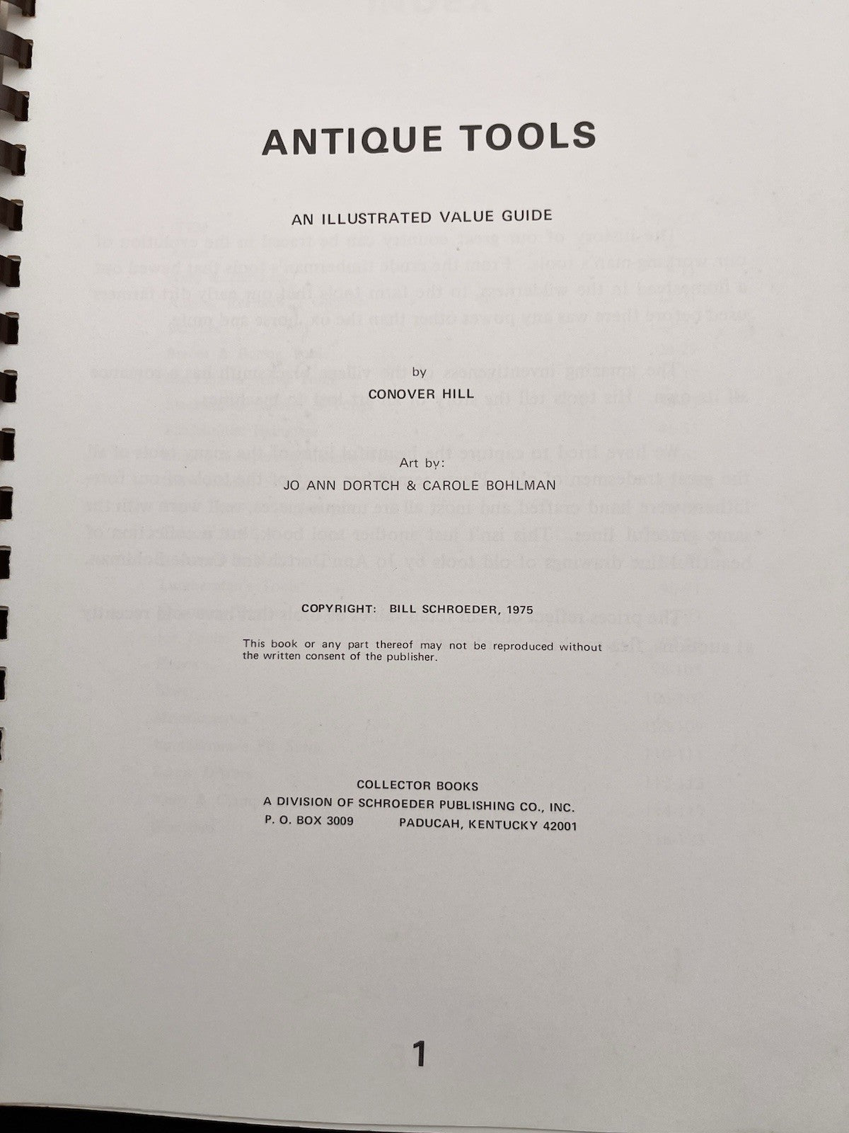 Vintage 1975 ANTIQUE TOOLS: AN ILLUSTRATED VALUE GUIDE By Conover Hill VG+