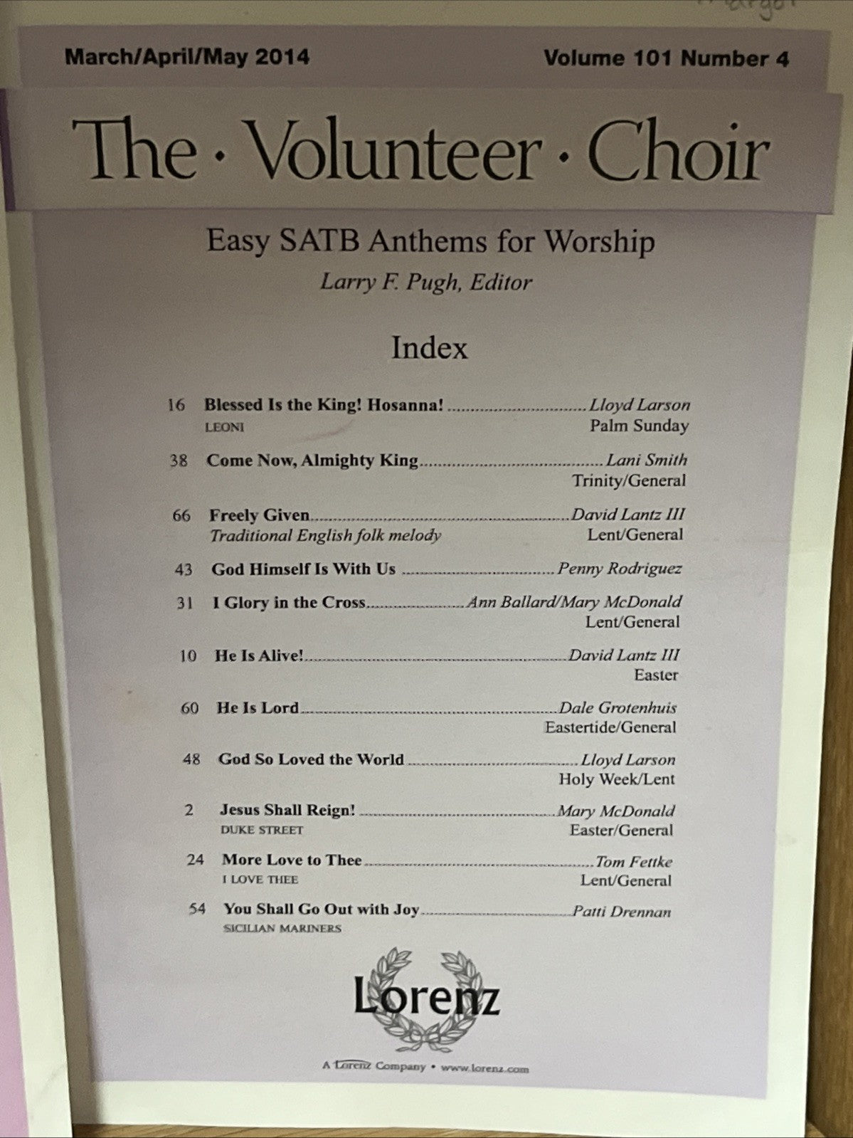 The Volunteer Choir Vol 101 . No 1,2,3,4 Publication Jan-Dec 2013-2014  Lorenz
