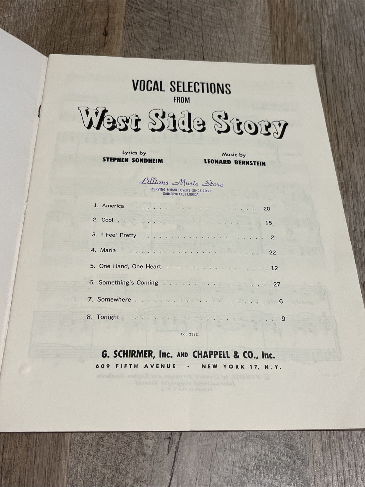 Vintage Sheet Music Vocal Selections from West Side Story 8 Songs 1957