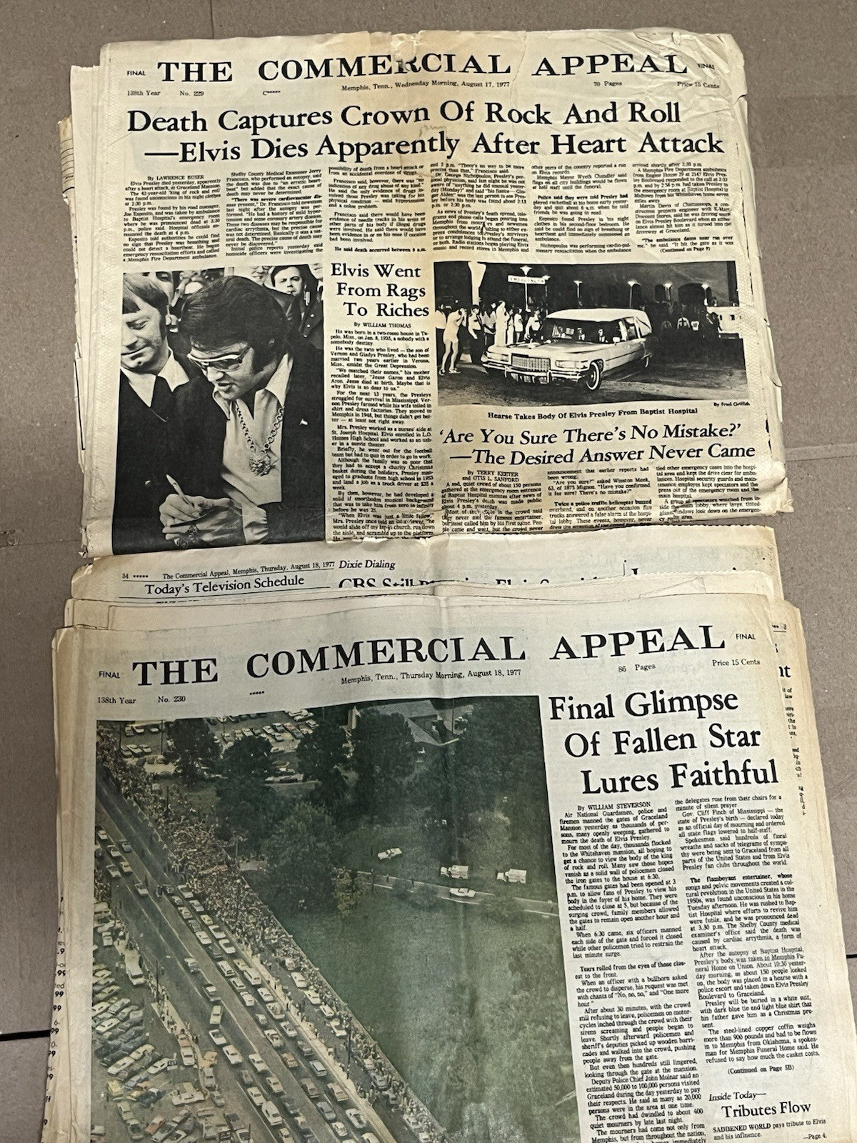 Elvis Presley Death Newspaper Memphis Press, 1977, AUG - 17, 18, 19, 21, 25 & 26